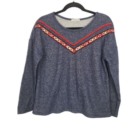 Le Lis Aztec Sweatshirt L Womens Blue Crew Neck Pullover Long Sleeve Boho Chic - Picture 1 of 6